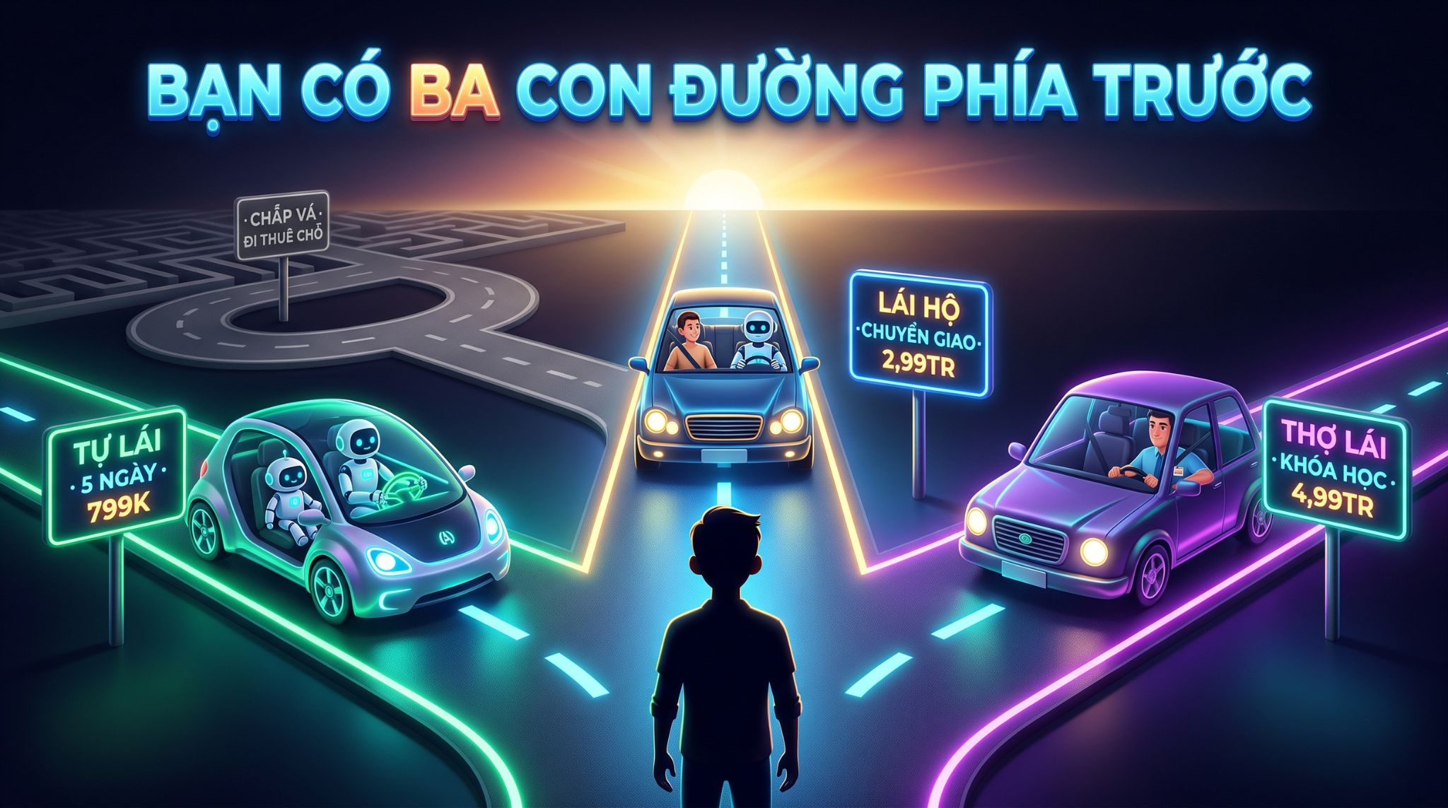 Ba con đường: tự lái · làm hộ · thành thợ lái
