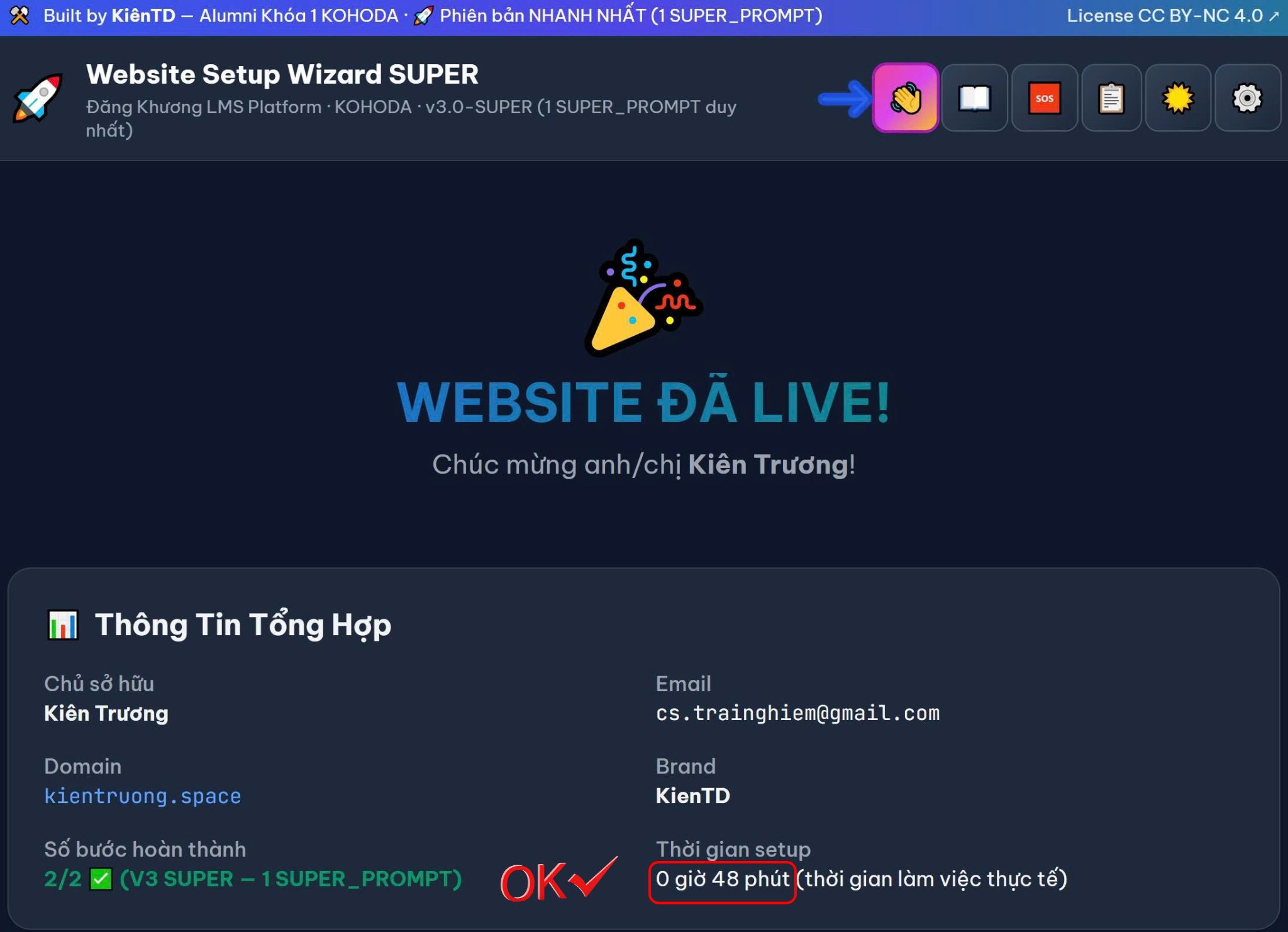 Website LIVE bằng WIZARD SUPER trong 48 phút — bằng chứng thực tế